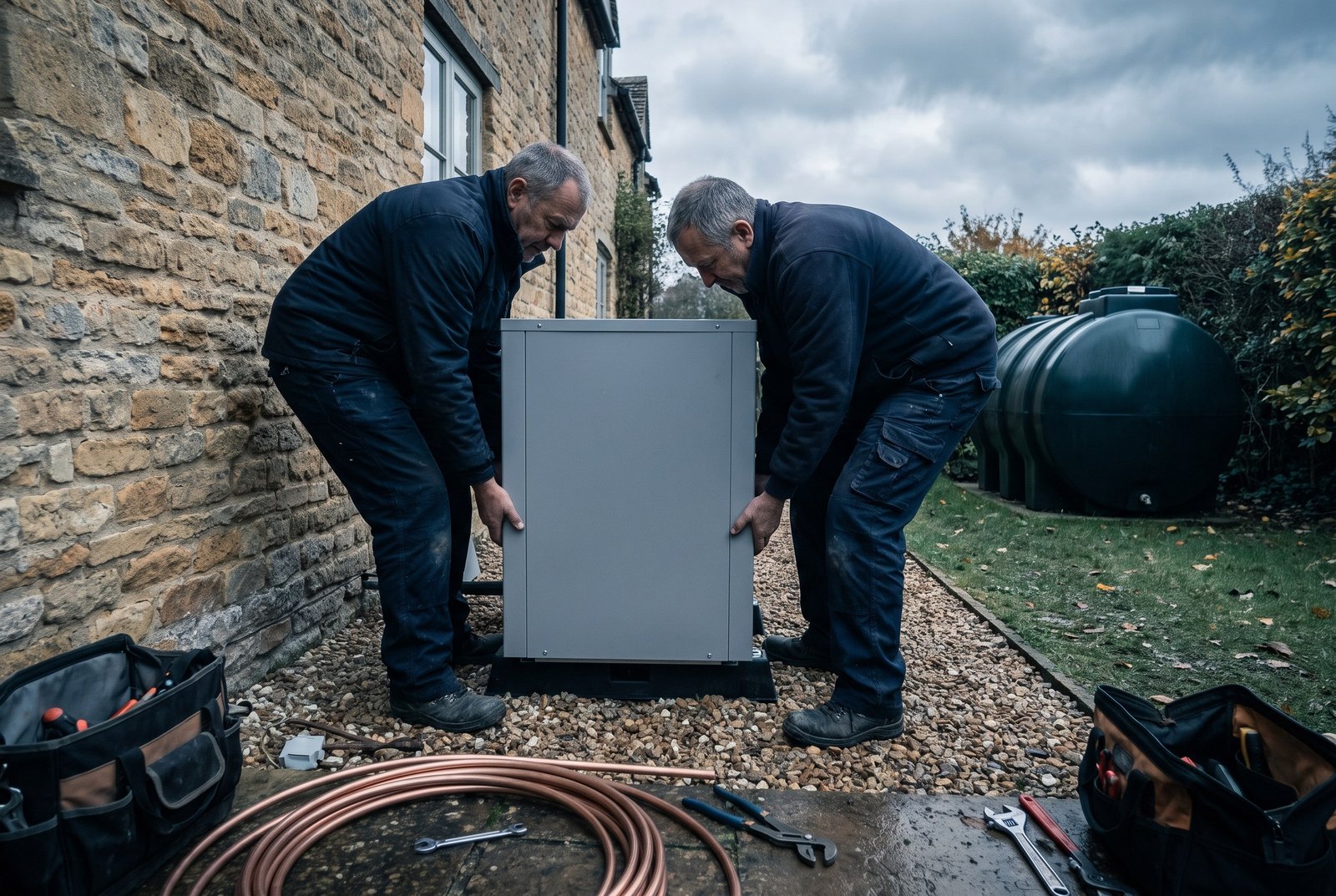 Air source heat pump installation at a rural property